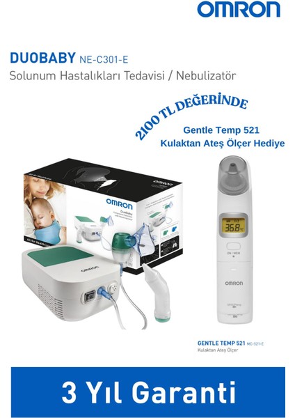 Ateş Ölçer Hediyeli Duobaby, Burun Aspiratörlü Alt ve Üst Solunum Yoluna Uygun Nebulizatör