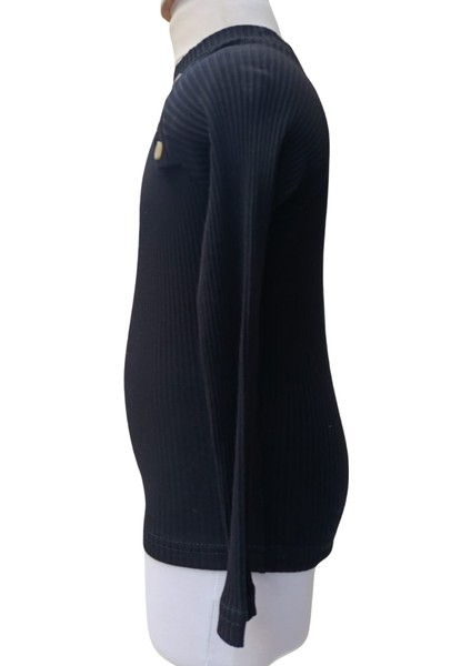 Kız Çocuk Siyah Yarım Balıkçı Yaka Kaşkorse Sweatshirt Body – Düğme Aksesuarlı, Pamuklu ve Esnek Kumaş fiyatları