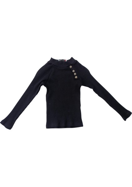 Kız Çocuk Siyah Yarım Balıkçı Yaka Kaşkorse Sweatshirt Body – Düğme Aksesuarlı, Pamuklu ve Esnek Kumaş modelleri