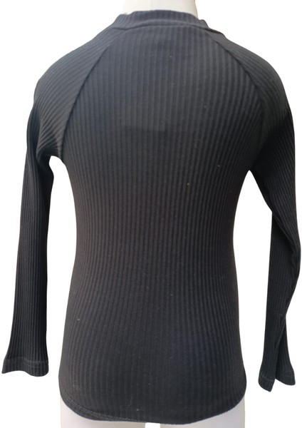 Kız Çocuk Siyah Yarım Balıkçı Yaka Kaşkorse Sweatshirt Body – Düğme Aksesuarlı, Pamuklu ve Esnek Kumaş indirimleri