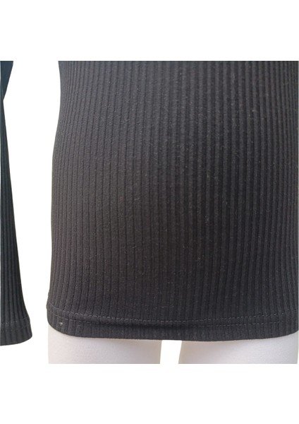 Kız Çocuk Siyah Yarım Balıkçı Yaka Kaşkorse Sweatshirt Body – Düğme Aksesuarlı, Pamuklu ve Esnek Kumaş