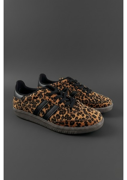 Leopard Garantili Kadın Ortopedik Günlük Bağcıklı Yürüyüş Leopar Desenli Sneaker Spor Ayakkabı