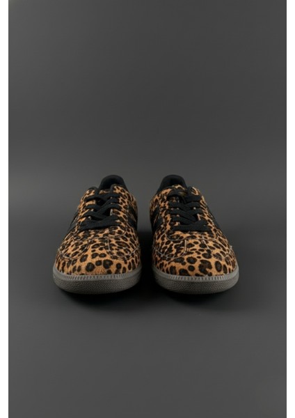 Leopard Garantili Kadın Ortopedik Günlük Bağcıklı Yürüyüş Leopar Desenli Sneaker Spor Ayakkabı