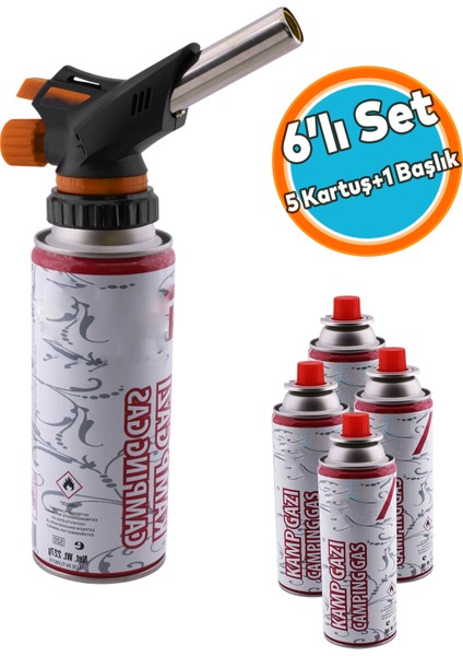 Kamp Gazı Yedek Kartuşu Çakmaklı Pürmüz 227 Gram Piknik Kamp Mangal Mutfak Ateş Tutuşturucu 5'li Set