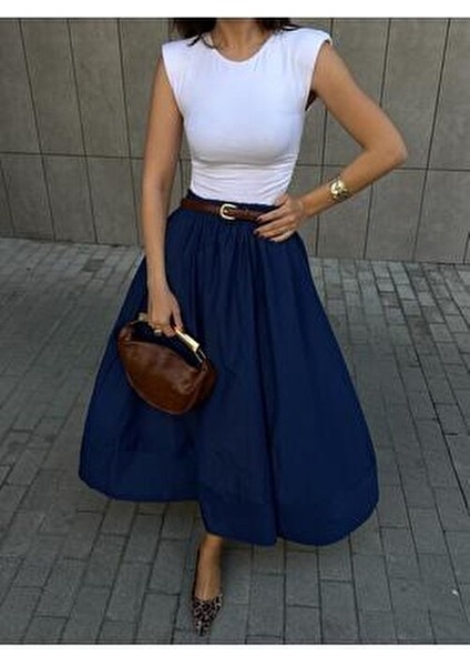 LB Laluna Butik Kadın Piliseli Kemerli Mini Etek Şortlu Düz Yeşil Kumaş