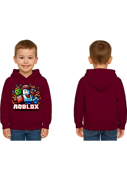 Unisex Roblox Baskılı Çocuk Swaetshirt Baskılı Kapüşonlu 3 Iplik Şardonlu