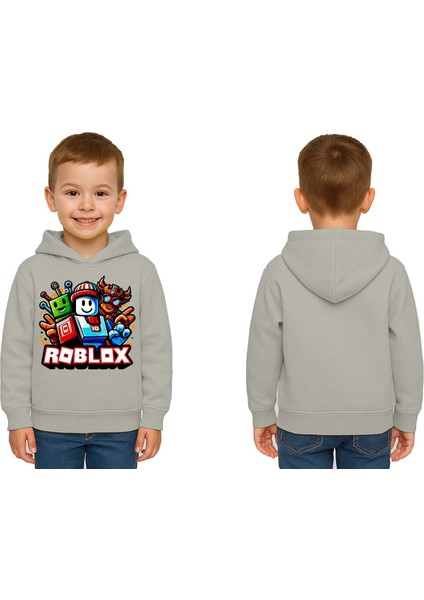Unisex Roblox Baskılı Çocuk Swaetshirt Baskılı Kapüşonlu 3 Iplik Şardonlu