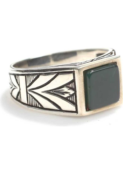 925 Ayar Gümüş Kare Oniks Taşlı Erkek Yüzük
