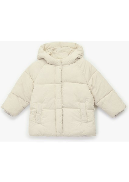 Kapşonlu Cepli Uzun Kollu Fermuarlı Şişme Mont