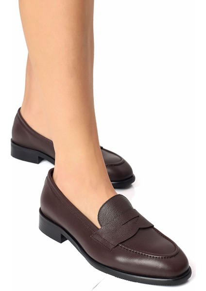 Kadın Hakiki Deri El Yapımı Acı Kahve Penny Loafer Günlük Ayakkabı modelleri