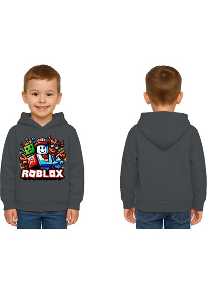 Unisex Roblox Baskılı Çocuk Swaetshirt Baskılı Kapüşonlu 3 Iplik Şardonlu