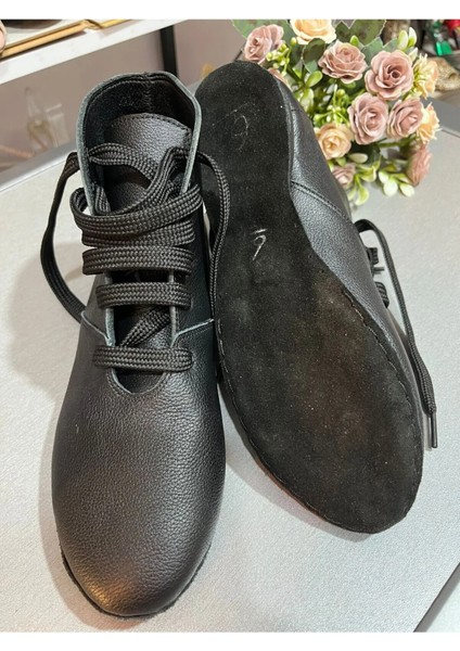 Siyah Deri Kırmızısı Dans Botu- Bağcıklı-Süet Taban - Tüm Danslar Için Uygundur.