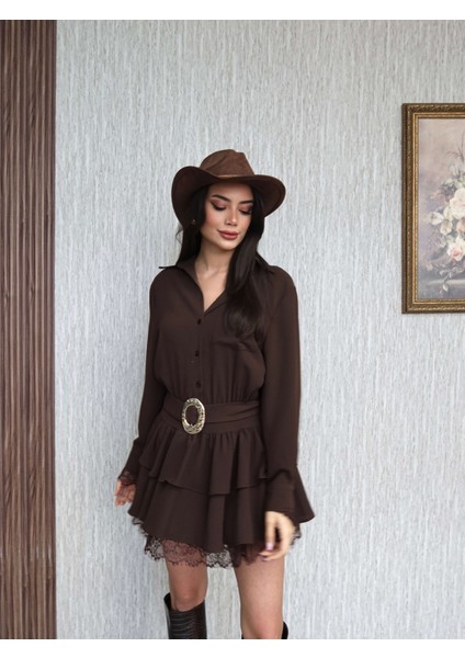 Gömlek Yaka Dantel Detay Mini Elbise fırsatları