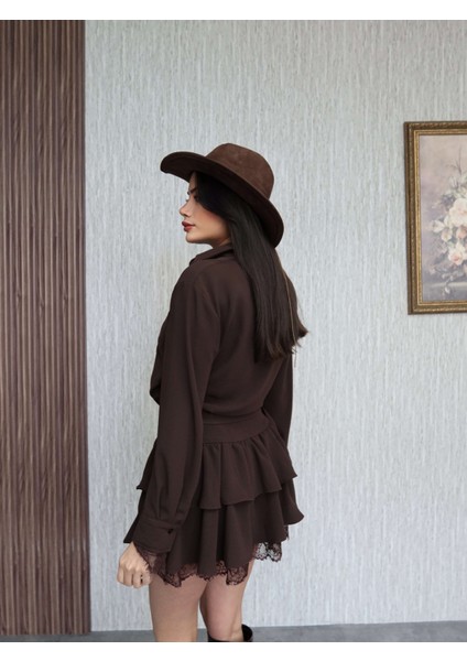 Gömlek Yaka Dantel Detay Mini Elbise indirimleri