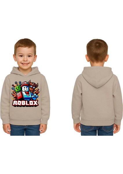 Unisex Roblox Baskılı Çocuk Swaetshirt Baskılı Kapüşonlu 3 Iplik Şardonlu