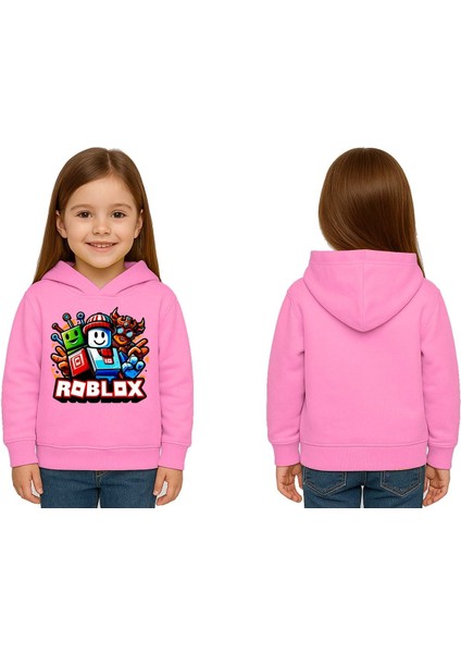 Unisex Roblox Baskılı Çocuk Swaetshirt Baskılı Kapüşonlu 3 Iplik Şardonlu