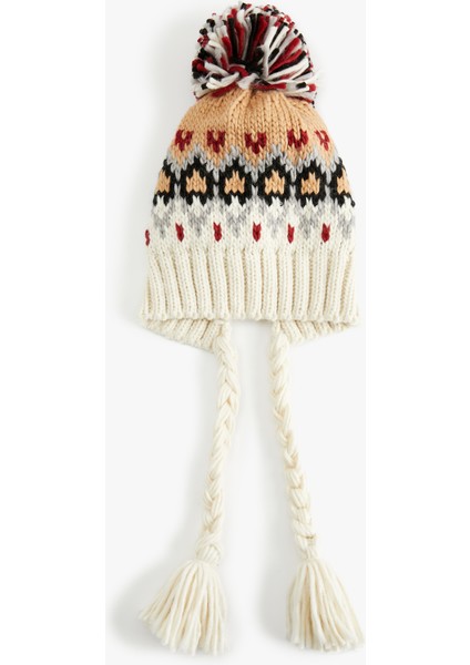 Ponponlu Kış Temalı Püskül Detaylı Çok Renkli Bere