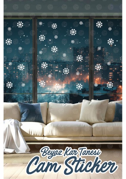 GRİ REKLAM Beyaz Kar Tanesi Cam Sticker Yılbaşı Dekoru/sticker-Kartanesi Cam Vitrin Süsleme Etiket 34 Adet fırsatları