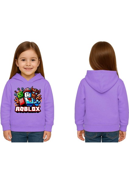 Unisex Roblox Baskılı Çocuk Swaetshirt Baskılı Kapüşonlu 3 Iplik Şardonlu