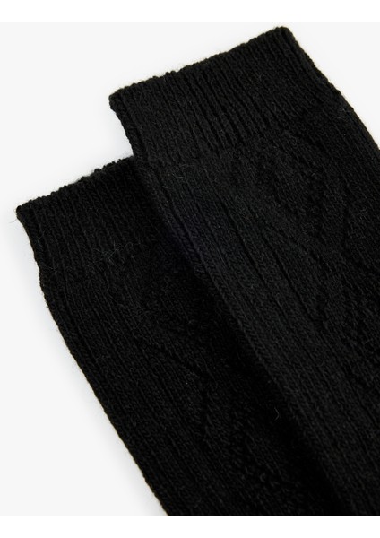 Kalın Koyun Yünü Karışımlı Baklava Desenli Dokulu Soket Çorap modelleri