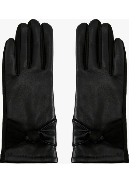 Kurdele Detaylı Suni Deri Eldiven