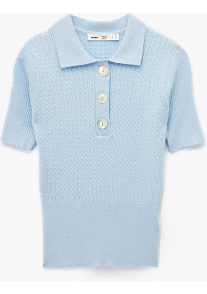 x Melis Ağazat - Kısa Kollu Düğmeli Polo Yaka Saç Örgü Kazak modelleri