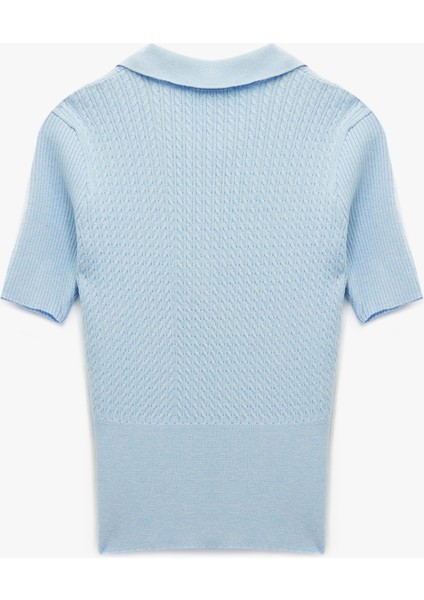 x Melis Ağazat - Kısa Kollu Düğmeli Polo Yaka Saç Örgü Kazak fırsatları