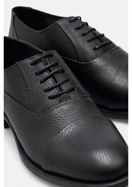 Ayakkabı Siyah Hakiki Deri El Yapımı Oxford Cap Toe Çift Dokulu Erkek Ayakkabı fırsatları