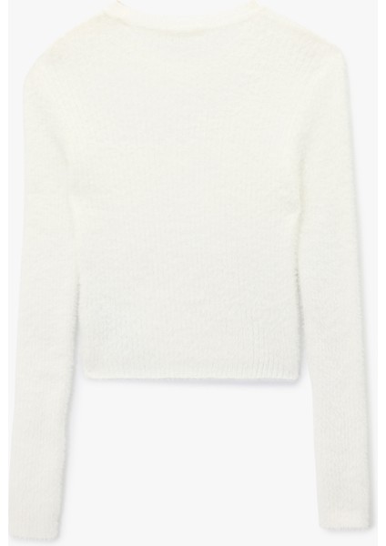 Uzun Kollu Bisiklet Yaka Slim Fit Dokulu Triko Crop Kazak fiyatları