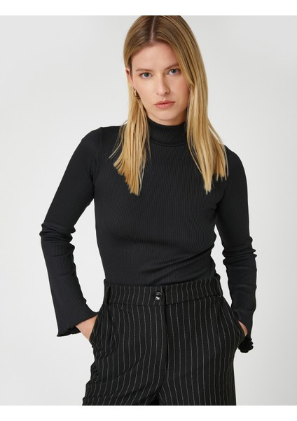 Boğazlı Yaka Ribanalı Kazak Slim Fit