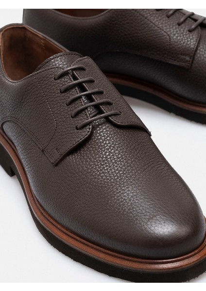 Ayakkabı Kahverengi Hakiki Floater Deri El Yapımı Kalın Tabanlı Derby Erkek Ayakkabı fırsatları