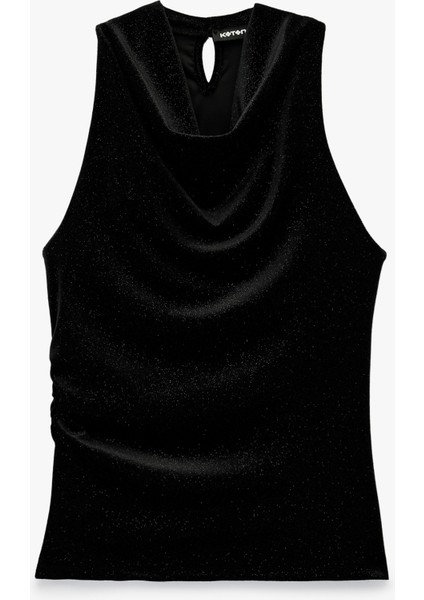 Slim Fit Kolsuz Degaje Yaka Simli Kadife Bluz