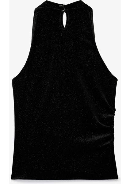 Slim Fit Kolsuz Degaje Yaka Simli Kadife Bluz fiyatları