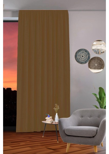 Blackout Fon Perde Özel Ölçüye Uygun Kuş Gözü Bohem Salon Otel Oturma Çocuk Odası Tek Kanat Karamel fırsatları