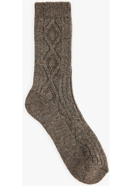 Kalın Koyun Yünü Karışımlı Baklava Desenli Dokulu Soket Çorap fiyatları