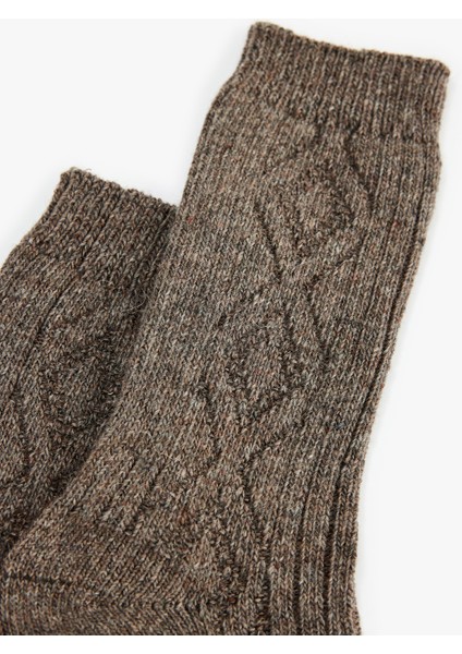 Kalın Koyun Yünü Karışımlı Baklava Desenli Dokulu Soket Çorap modelleri