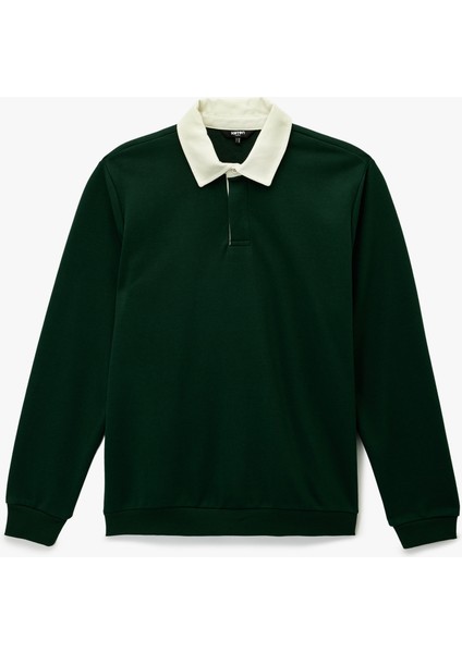 Şardonlu Düğmeli Polo Yaka Uzun Kollu Sweatshirt