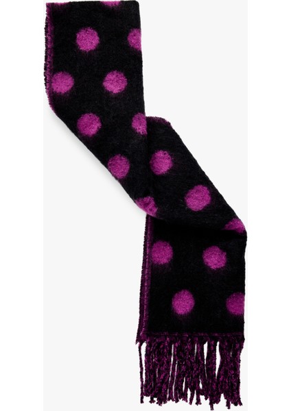 Puantiyeli Püsküllü Yumuşak Dokulu Uzun Atkı