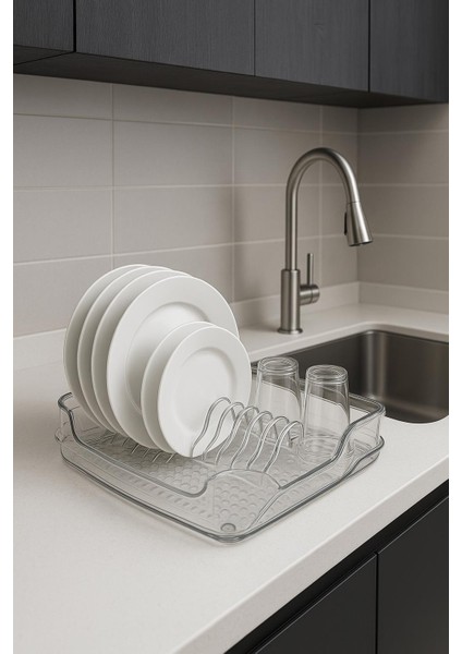 Şeffaf Akrilik Tabaklık Bulaşıklık Düzenleyici 2 Parça 37X38X7 cm modelleri