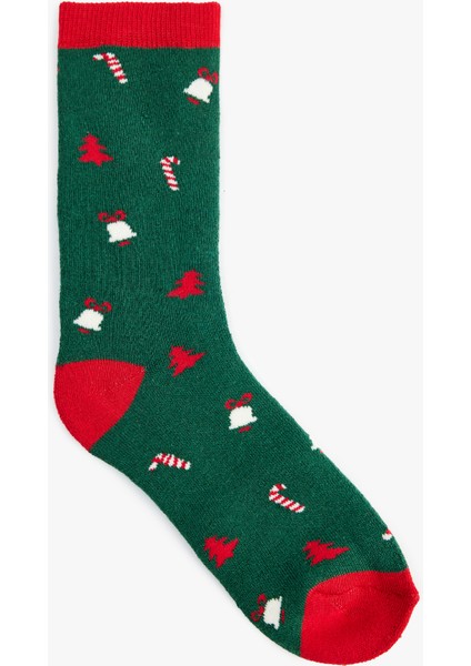 Pamuklu Çok Renkli Yılbaşı Temalı Soket Havlu Çorap