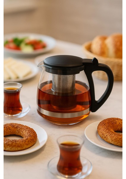 Cam Demlik 700 ml Siyah Kapaklı