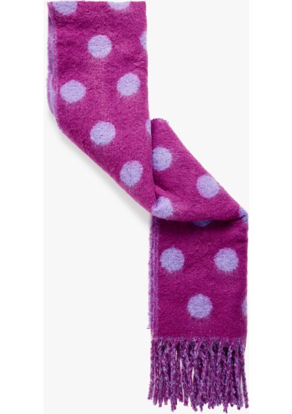 Puantiyeli Püsküllü Yumuşak Dokulu Uzun Atkı