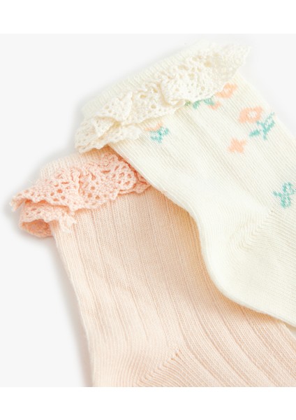 Pamuklu Çiçekli Dantel Detaylı 2'li Soket Çorap Seti modelleri
