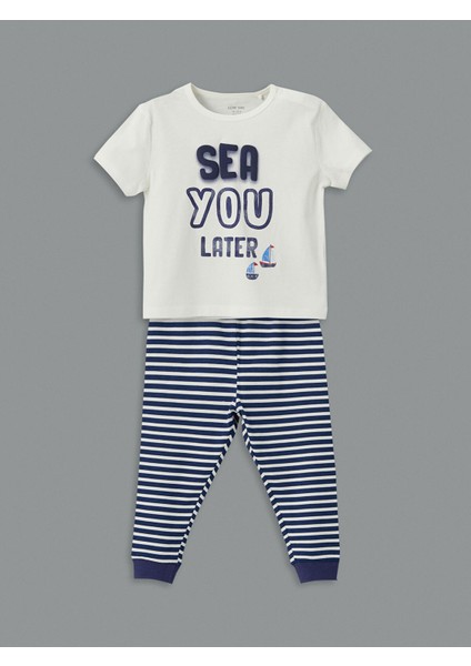 Yeni Sezon Bisiklet Yaka Baskılı Erkek Bebek Pijama Takımı