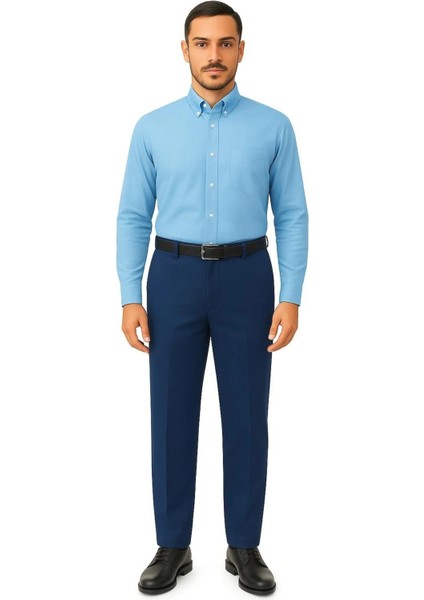 Rahat Kesim Pamuklu Keten Lacivert Baba Erkek Pantolon