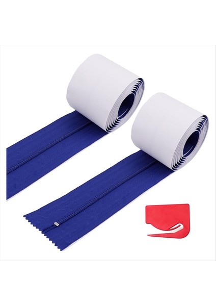 2 Adet Toz Bariyer Fermuar Anlık Kapı Tozu Koruma Kendi Yapışkan Muşamba Çift Fermuarlı Bıçak Yapısı Mavi (Yurt Dışından)