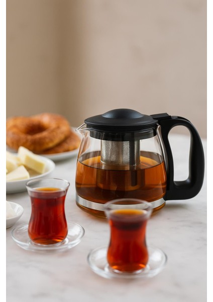 Cam Demlik 1250 ml Siyah Kapaklı