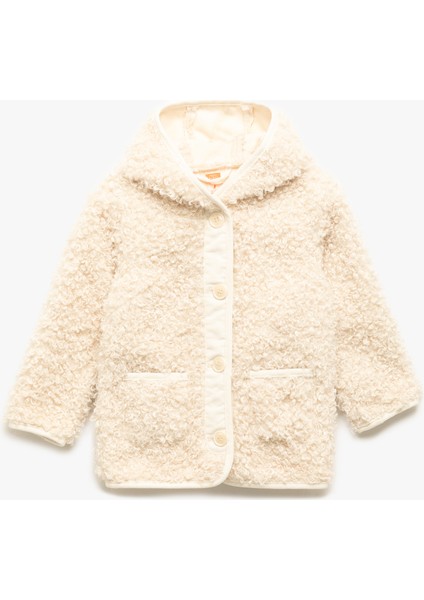 Uzun Kollu Cep Detaylı Kapşonlu Peluş Mont
