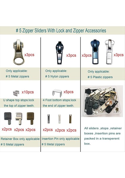 Fermuarlı Onarım Kiti 5 Kaydırıcı ile Kaydırıcı Metal Fermuar Sabitleme Kutusu Fermuar Çekme Giysileri Kilitli Fermuar Çektirme (Yurt Dışından) fiyatları