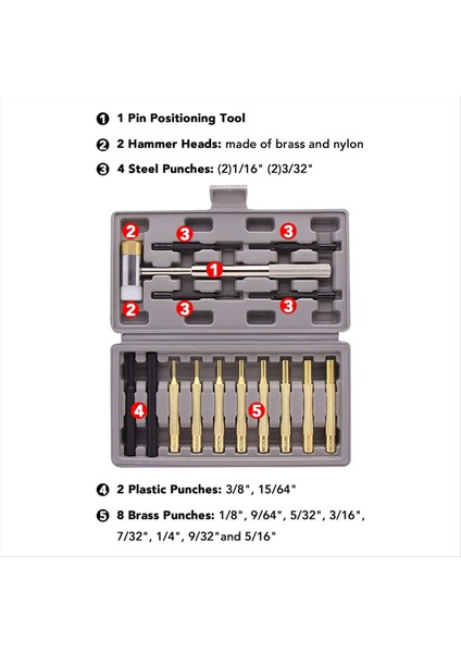 Profesyonel Rulo Pim Yumruk Seti ve Çekiç -Pirinç Çelik Plastik Yumruklar ve Değiştirilebilir Çekiç Kafası (Yurt Dışından) fiyatları